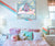 Wandbilder Kinderzimmer Schloß, Wolken, Bett mit Kissen