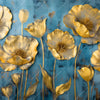 Led Wandbild Goldene Blumen Auf Blau Quadrat Motivvorschau