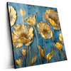 Led Wandbild Goldene Blumen Auf Blau Quadrat Produktvorschau Seitlich