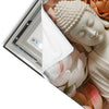 Led Wandbild Meditierender Buddha Mit Blueten Hochformat Materialvorschau