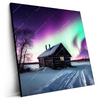 Led Wandbild Nordlichter Ueber Einem Holzhaus Quadrat Produktvorschau Seitlich