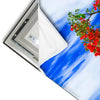 Led Wandbild Rote Blueten Und Tuerkisfarbenes Meer Schmal Materialvorschau