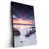 Led Wandbild Sonnenaufgang Am Strand Mit Felsen Hochformat Produktvorschau Seitlich