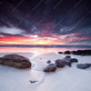 Led Wandbild Sonnenaufgang Am Strand Mit Felsen Quadrat Motivvorschau