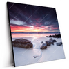 Led Wandbild Sonnenaufgang Am Strand Mit Felsen Quadrat Produktvorschau Seitlich