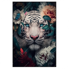 Led Wandbild Weisser Tiger Mit Blauen Augen Zwischen Blumen Hochformat Produktvorschau Frontal