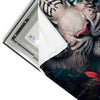 Led Wandbild Weisser Tiger Mit Blauen Augen Zwischen Blumen Quadrat Materialvorschau