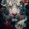 Led Wandbild Weisser Tiger Mit Blauen Augen Zwischen Blumen Quadrat Motivvorschau