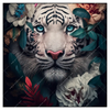 Led Wandbild Weisser Tiger Mit Blauen Augen Zwischen Blumen Quadrat Produktvorschau Frontal
