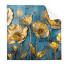 Textil Ersatzdruck Goldene Blumen Auf Blau Quadrat Produktvorschau Frontal