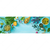 Textil Ersatzdruck Kraeuter Auf Blauem Holztisch Panorama Motivvorschau