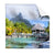 Textil Ersatzdruck Palmen Berg Auf Insel Quadrat Produktvorschau Frontal