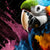 Textil Ersatzdruck Papagei Mit Bunten Farbspritzern Hochformat Zoom