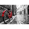 Textil Ersatzdruck Rotes Fahrrad In Gasse Querformat Motivvorschau