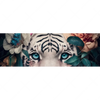 Textil Ersatzdruck Weisser Tiger Mit Blauen Augen Zwischen Blumen Panorama Motivvorschau
