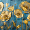 Xxl Wandbild Goldene Blumen Auf Blau Quadrat Motivvorschau