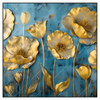 Xxl Wandbild Goldene Blumen Auf Blau Quadrat Produktvorschau Frontal