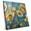 Xxl Wandbild Goldene Blumen Auf Blau Quadrat Produktvorschau Seitlich