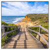 Xxl Wandbild Holztreppe Zum Einsamen Strand Quadrat Produktvorschau Frontal
