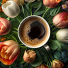 Xxl Wandbild Kaffee Inmitten Wunderschoener Blumen Querformat Zoom