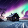 Xxl Wandbild Nordlichter Ueber Einem Holzhaus Quadrat Motivvorschau