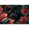 Xxl Wandbild Panther Und Rote Blueten Querformat Motivvorschau