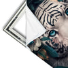 Xxl Wandbild Weisser Tiger Mit Blauen Augen Zwischen Blumen Hochformat Materialvorschau