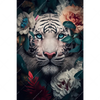 Xxl Wandbild Weisser Tiger Mit Blauen Augen Zwischen Blumen Hochformat Motivvorschau