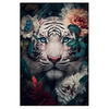 Xxl Wandbild Weisser Tiger Mit Blauen Augen Zwischen Blumen Hochformat Produktvorschau Frontal