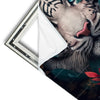 Xxl Wandbild Weisser Tiger Mit Blauen Augen Zwischen Blumen Quadrat Materialvorschau