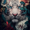 Xxl Wandbild Weisser Tiger Mit Blauen Augen Zwischen Blumen Quadrat Motivvorschau
