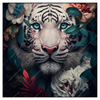 Xxl Wandbild Weisser Tiger Mit Blauen Augen Zwischen Blumen Quadrat Produktvorschau Frontal