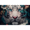 Xxl Wandbild Weisser Tiger Mit Blauen Augen Zwischen Blumen Querformat Motivvorschau