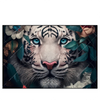 Xxl Wandbild Weisser Tiger Mit Blauen Augen Zwischen Blumen Querformat Produktvorschau Frontal